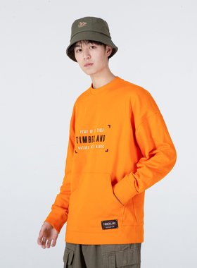 Timberland添柏岚橙色宽松卫衣男装圆领休闲套头衫户外运动服上衣