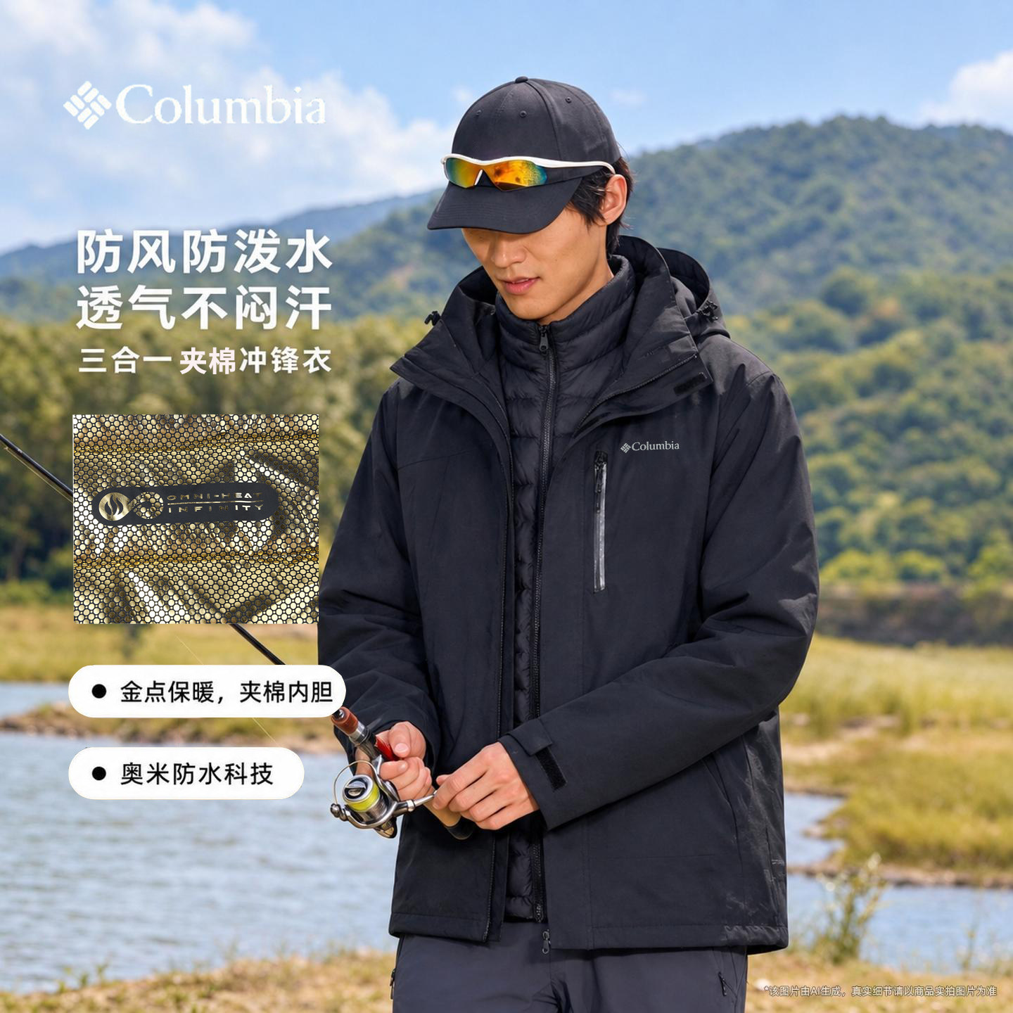 幸运叶子丨哥伦比亚三合一冲锋衣男防水外套金点热能反射保暖科技