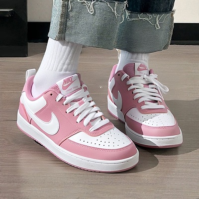 NIKE耐克复古休闲鞋女鞋春季新款COURT VISION板鞋粉白撞色运动鞋