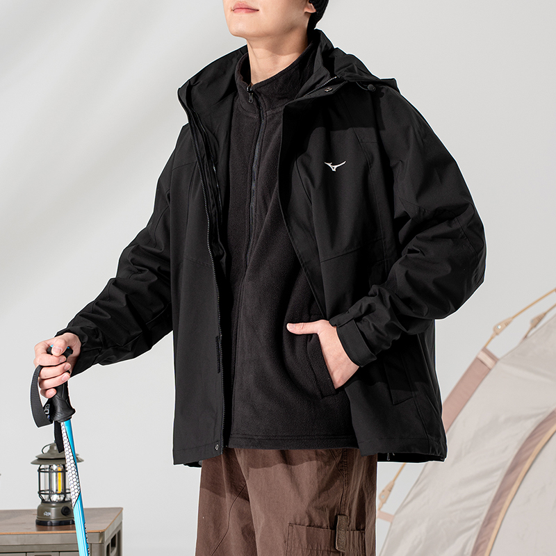 美津浓男装女装25冬季新款运动服户外保暖外套防风抓绒三合一夹克