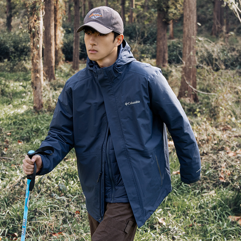 哥伦比亚羽绒三合一冲锋衣男装冬季新款保暖防风外套户外休闲夹克