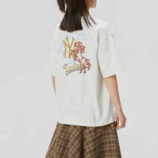 MLB生肖马印花短袖男女26春季新款新年系列情侣上衣T恤3ATSQ0261