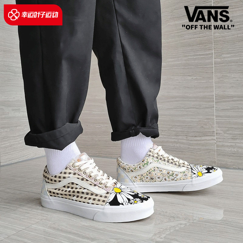 vansold 不对称棋盘格小雏菊腰果花鸳鸯男鞋女鞋板鞋万斯休闲鞋