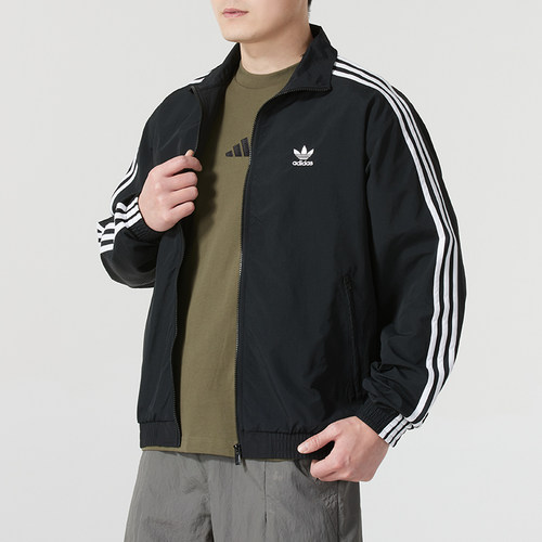 阿迪达斯三叶草外套男装情侣宽松夹克梭织运动服立领上衣KB2466