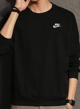 nike耐克男子针织毛圈经典刺绣小标黑色套头衫圆领卫衣FN3889-010