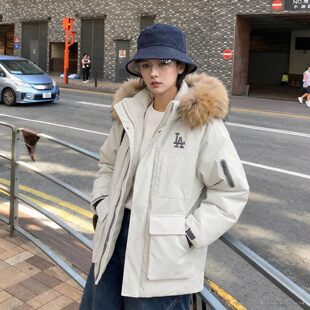 幸运叶子丨MLB女款中长款派克服鹅绒保暖连帽外套韩版宽松羽绒服
