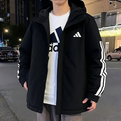 阿迪达斯棉服男装秋冬款运动休闲外套夹克黑色棉衣保暖上衣JY8303