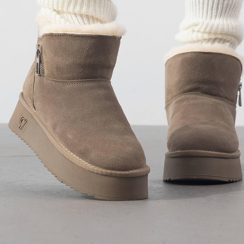 LANBU蓝步雪地靴女鞋秋季新款加绒保暖短靴户外厚底中帮休闲鞋潮