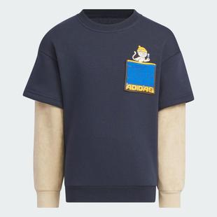 阿迪达斯童装 小童圆领卫衣JJ4956 假两件抓绒运动休闲卫衣套头衫