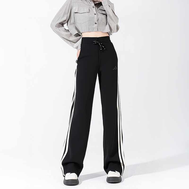 阿迪达斯直筒运动裤子休闲裤2025新款女裤三条纹针织长裤 KB7587