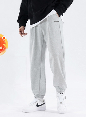 阿迪达斯加绒裤子男冬季新款灰色运动长裤加厚休闲裤跑步裤子男裤