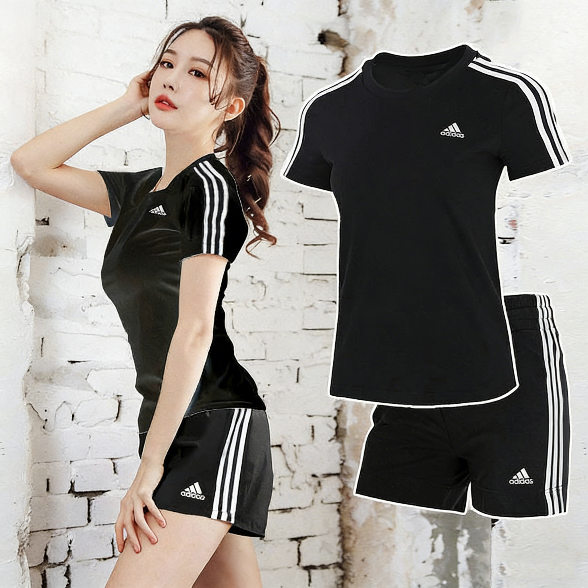 阿迪达斯运动套装女装2026新款潮流休闲透气训练显瘦短袖T恤短裤