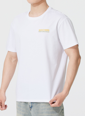 斯凯奇短袖男白色新款休闲透气运动T恤圆领半袖上衣P225U123