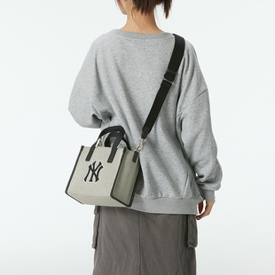 MLB官方帆布托特包手提包单肩包女款休闲大容量黑色拎包3AORS062N