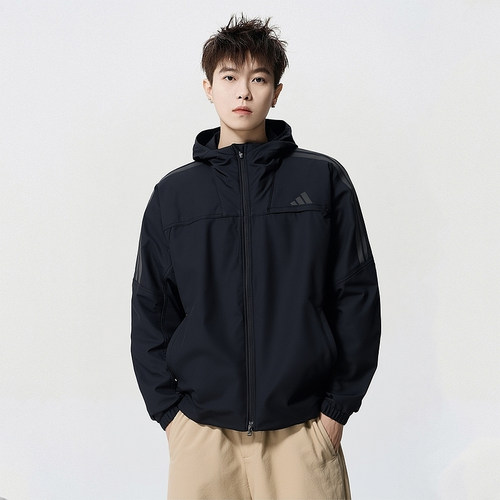 阿迪达斯男加绒外套官方正品2025新款秋冬保暖运动连帽外套KA1307