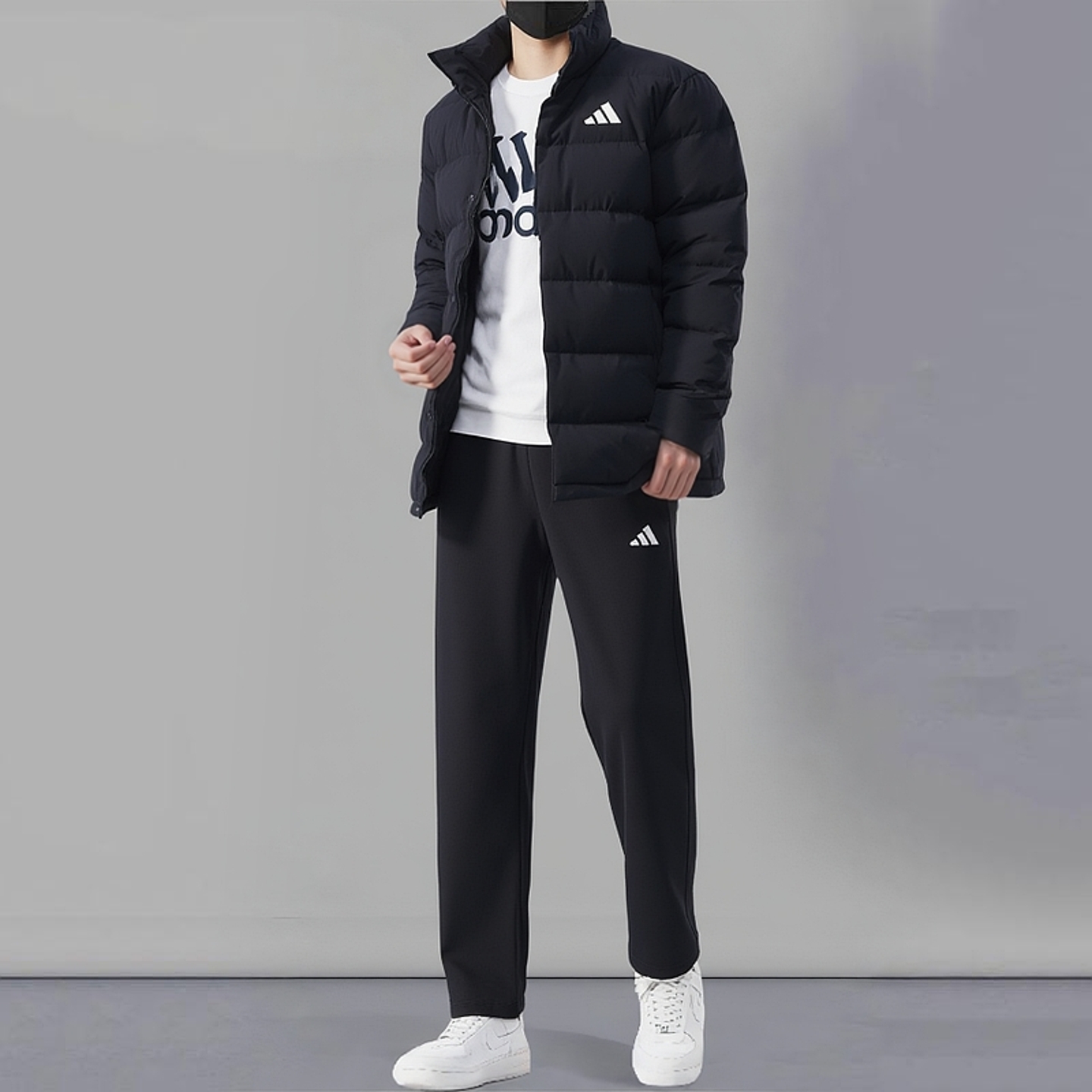 阿迪达斯运动套装男2025新款运动服羽绒服户外夹克直筒长裤两件套