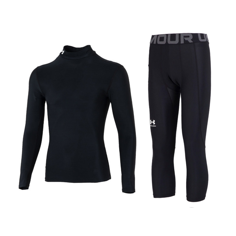 安德玛男装运动套装26新款高领长袖紧身七分裤健身训练弹力2件套