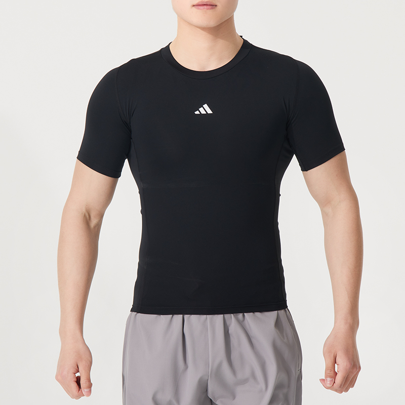 阿迪达斯速干短袖男士T恤2025新款紧身训练运动衣透气上衣JE6698