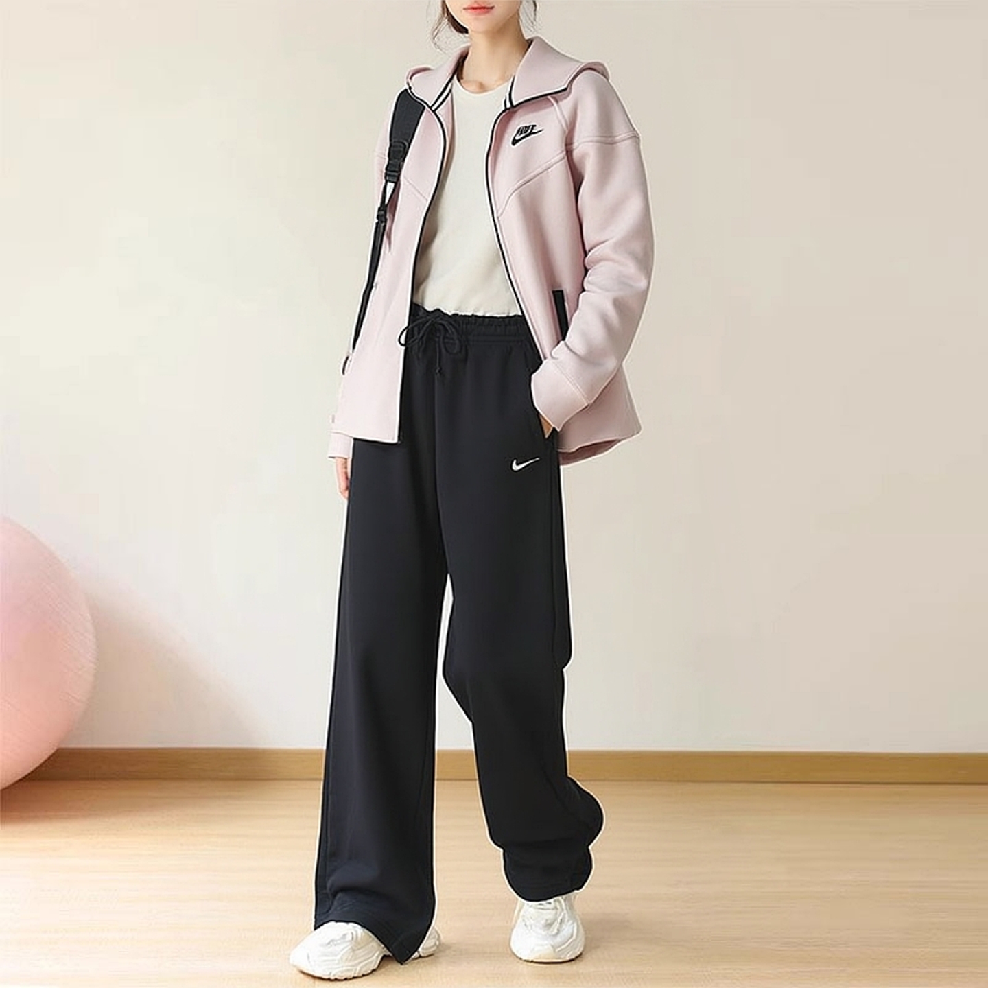 Nike耐克运动套装女秋季新款休闲连帽外套宽松阔腿裤子女款两件套