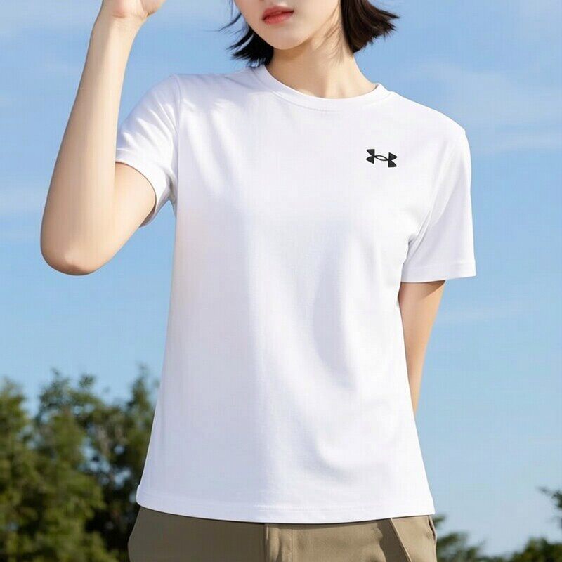 UA安德玛白色短袖女夏季新款女子白色圆领训练跑步运动T恤1384