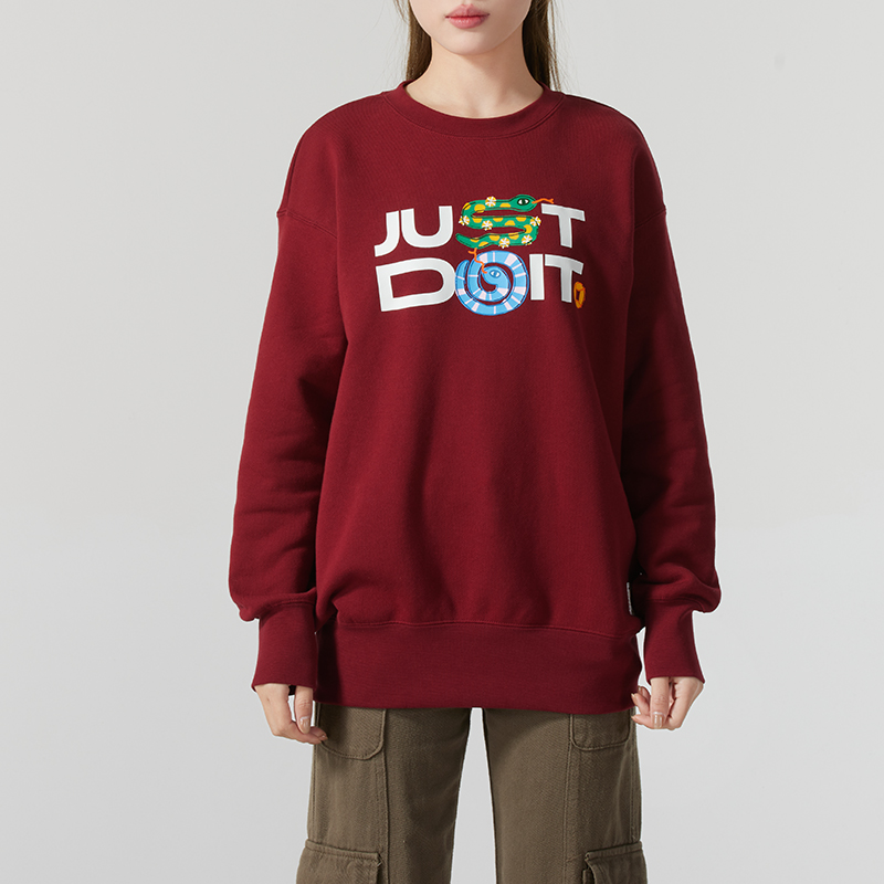 NIKE耐克卫衣女款25秋季新款运动服红色圆领运动休闲套头衫上衣潮