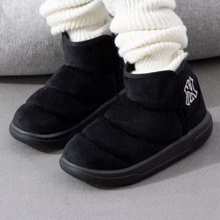 MLB官方 黑色中帮靴女鞋冬季新款轻便运动鞋保暖休闲鞋加绒棉鞋