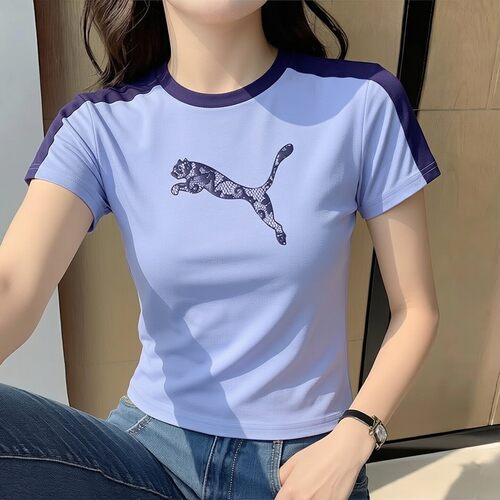 幸运叶子丨PUMA彪马夏季新款女子蕾丝logo休闲修身运动上衣短袖t