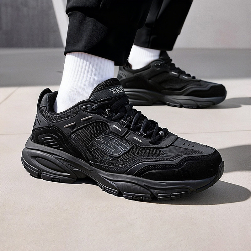 斯凯奇男鞋2026新款宽楦运动鞋厚底黑武士老爹鞋男减震户外休闲鞋