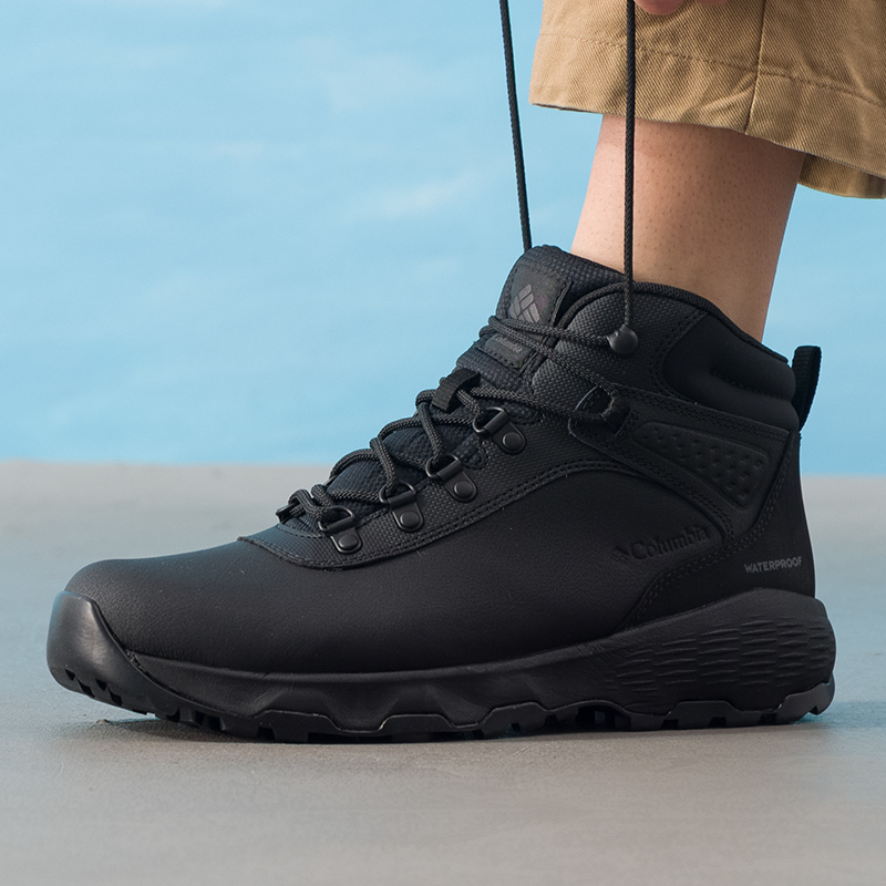 哥伦比亚黑色中帮徒步鞋男鞋秋冬新款防水减震登山鞋轻便运动鞋子