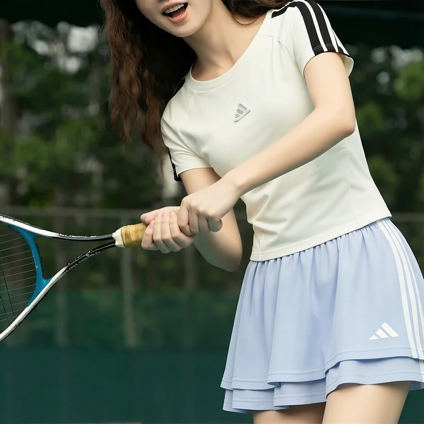 幸运叶子丨adidas阿迪达斯女子蓝色裙子26夏季休闲短裙A字半裙