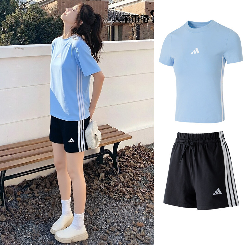 阿迪达斯运动套装女装2026夏季新款运动服短袖T恤短裤跑步两件套