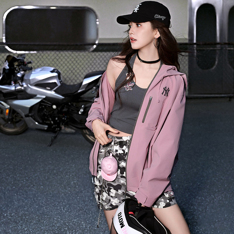 MLB官方 章若楠同款夹克衫男女装春季新款宽松情侣运动服梭织外套