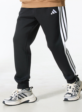 阿迪达斯男裤2025冬季新款运动裤休闲针织加绒长裤跑步裤JD1861