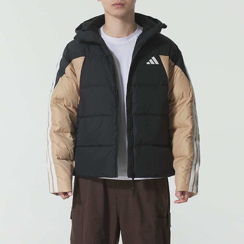 阿迪达斯运动套装男装冬季新款连帽羽绒服夹克长裤卫裤保暖两件套