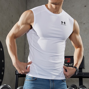 新款 T恤夏季 运动服压缩训练紧身衣 无袖 UA安德玛速干背心男士