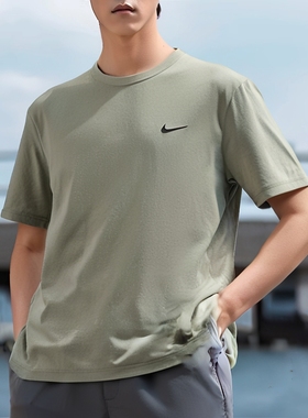 NIKE耐克圆领半袖男装2025新款绿色速干T恤短袖跑步运动服DV9840