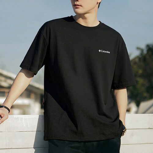 哥伦比亚黑色短袖男26夏季新款纯棉运动服户外透气针织T恤AE8963