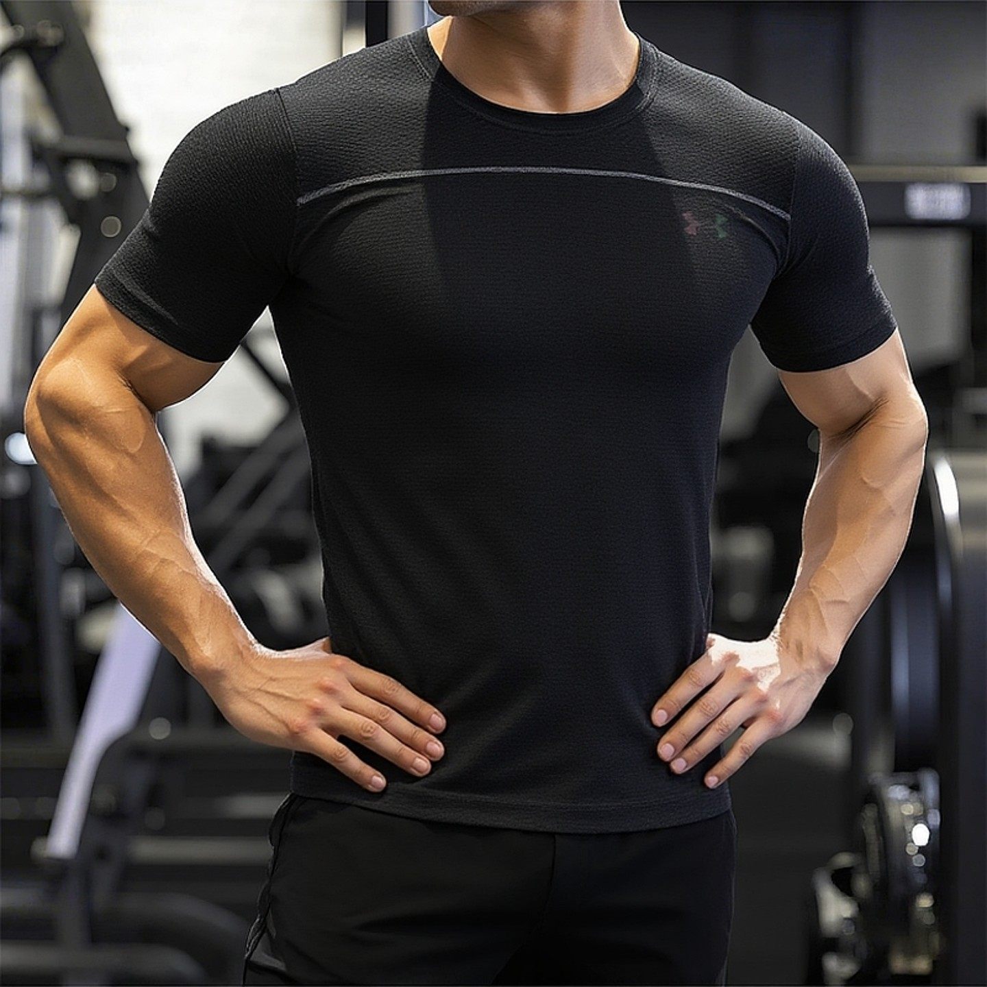 UA安德玛黑色速干短袖男装跑步运动服健身训练休闲T恤半袖1382799