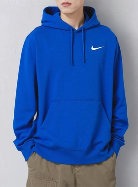 Nike耐克冬季新款连帽卫衣蓝色连帽上衣透气舒适套头衫HF1177-493