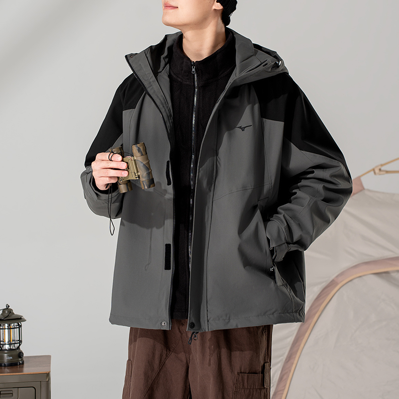 美津浓冬季三合一可拆卸梭织连帽夹克双重防护防风衣户外登山服