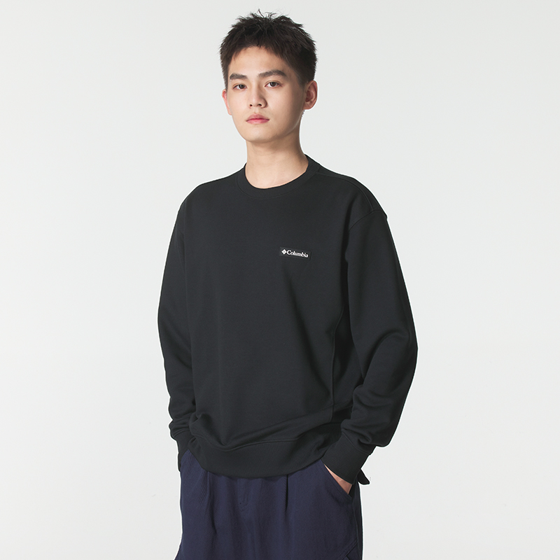 哥伦比亚黑色圆领卫衣男秋季新款宽松运动服休闲长袖套头衫AE3351