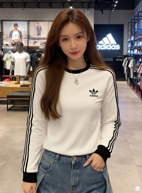 Adidas阿迪达斯正品白色时尚T恤2025秋季新款纯棉舒适衬衫IA4879