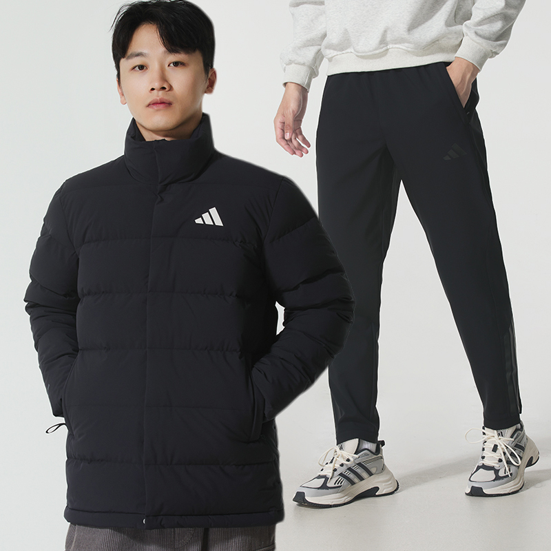 阿迪达斯运动套装男装秋冬新款立领羽绒服外套棉羽夹克梭织长裤子