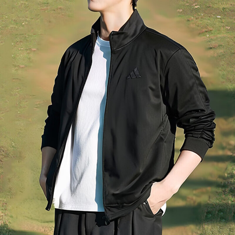 阿迪达斯针织外套男装秋季新款跑步训练运动服休闲夹克衫JI8818