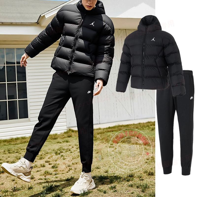 Nike耐克运动套装男装2025秋季新款连帽棉服棉袄束脚收口跑步长裤