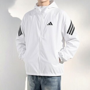阿迪达斯连帽外套男款2026春季新款跑步健身运动服梭织夹克KQ8061