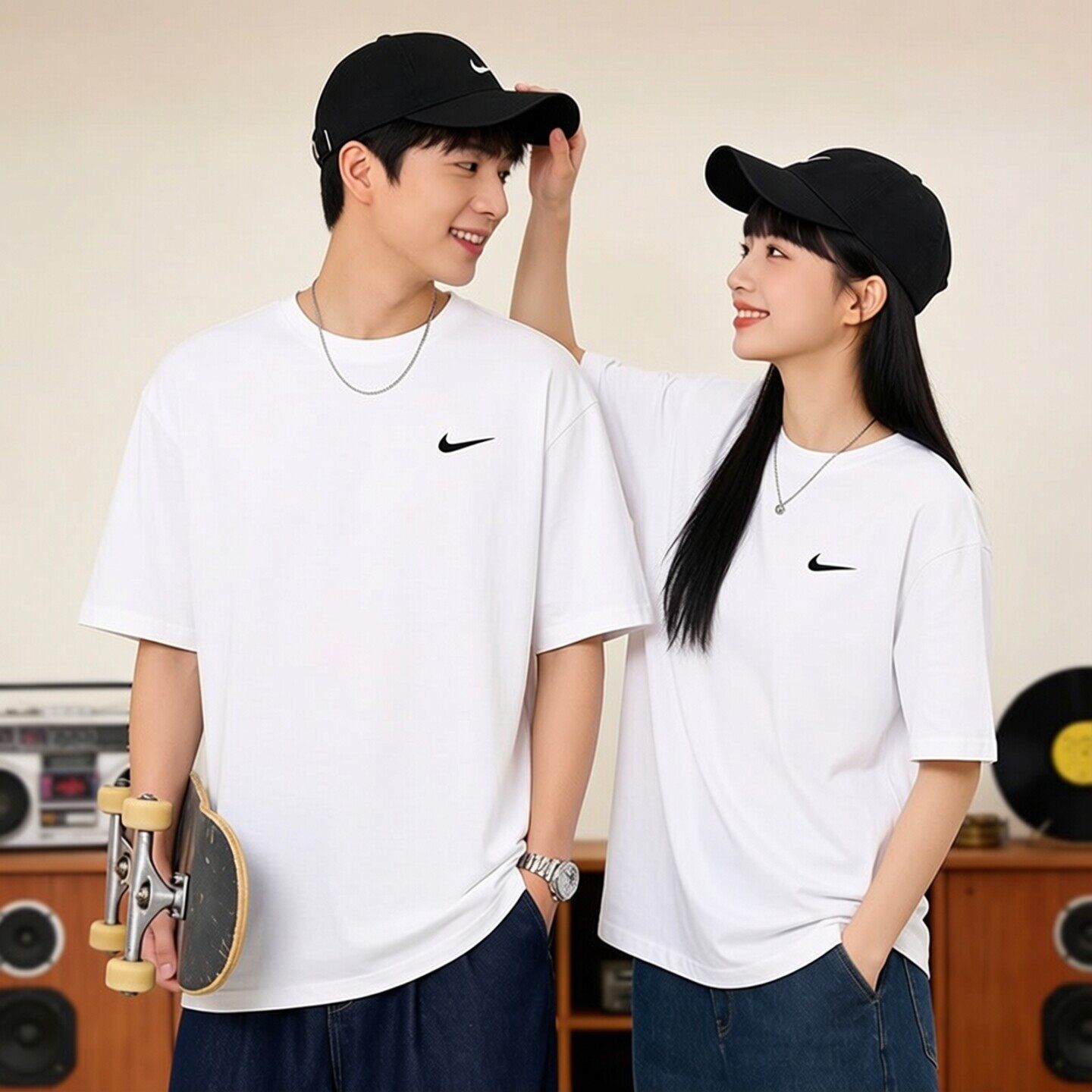 耐克短袖男女装情侣运动服Dri-FIT快干舒适透气跑步休闲圆领T