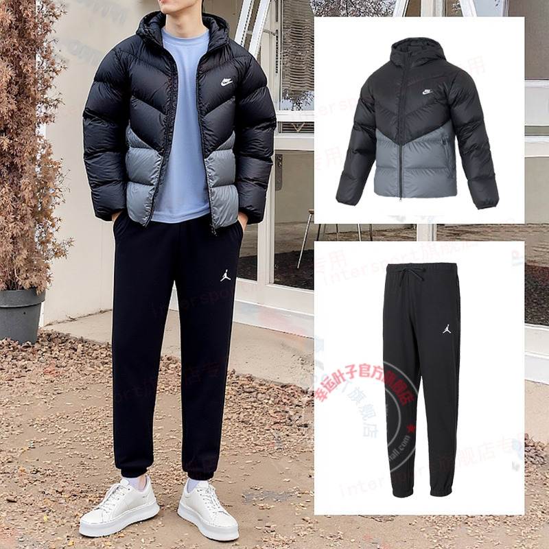 Nike耐克运动套装男秋季新款夹克外套连帽羽绒服针织毛圈束脚长裤
