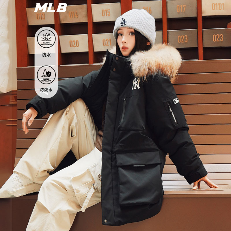 MLB官方 黑色羽绒服男装女装2025新款连帽保暖夹克防风棉羽外套潮