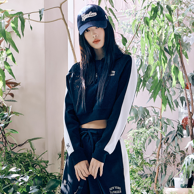 MLB官方 立领卫衣女装冬季新款半拉链休闲运动服撞色拼接套头衫潮